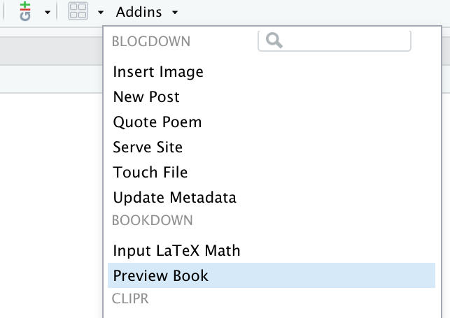 The Addins menu in RStudio